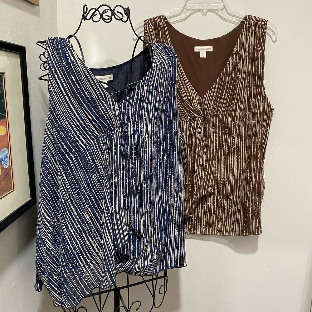 Coldwater Creek Pair of 2 (two) Sleeveless Blouses Size XL Draped Front Lined